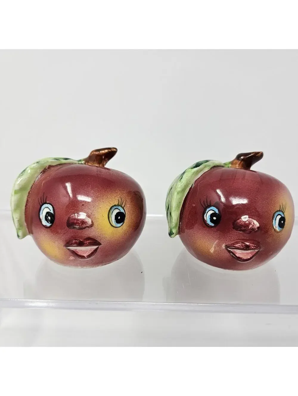 Vintage Anthropomorphic Apple Head Salt And Pepper Shakers Japan MCM Cottagecore
